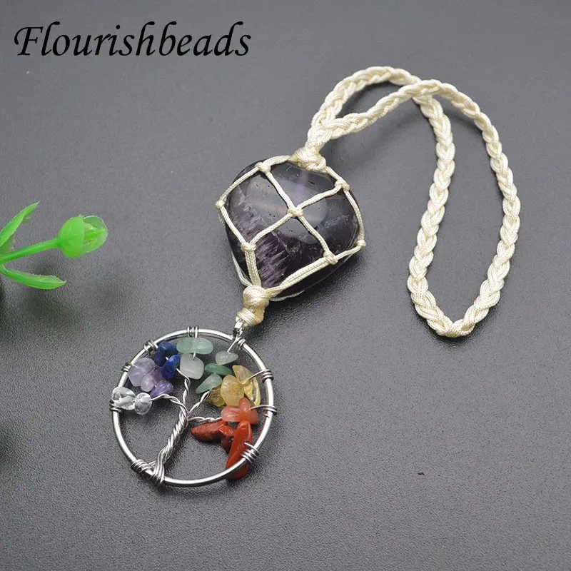 Natural Stone Crystal Tree Life Chakra Pendant Charms for Mobile Phone Decora  Jewelry for Women Men 2pcs/lot