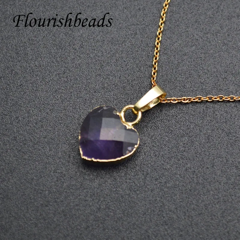 Fashion Heart Necklaces Metal Link Chain Labradorite Amethyst Pendant Choker Gemstone Necklace Good Quality Jewelry Gift