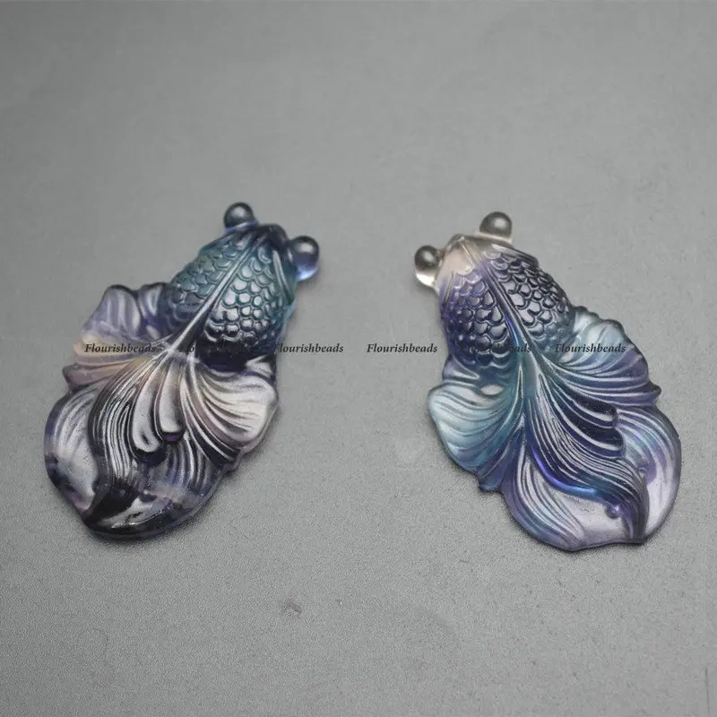 1pc Natural Fluorite Colorful Gemstone Carved Goldfish Shape Stone Pendant Fits Necklace Amulet Energy Jewelry Making