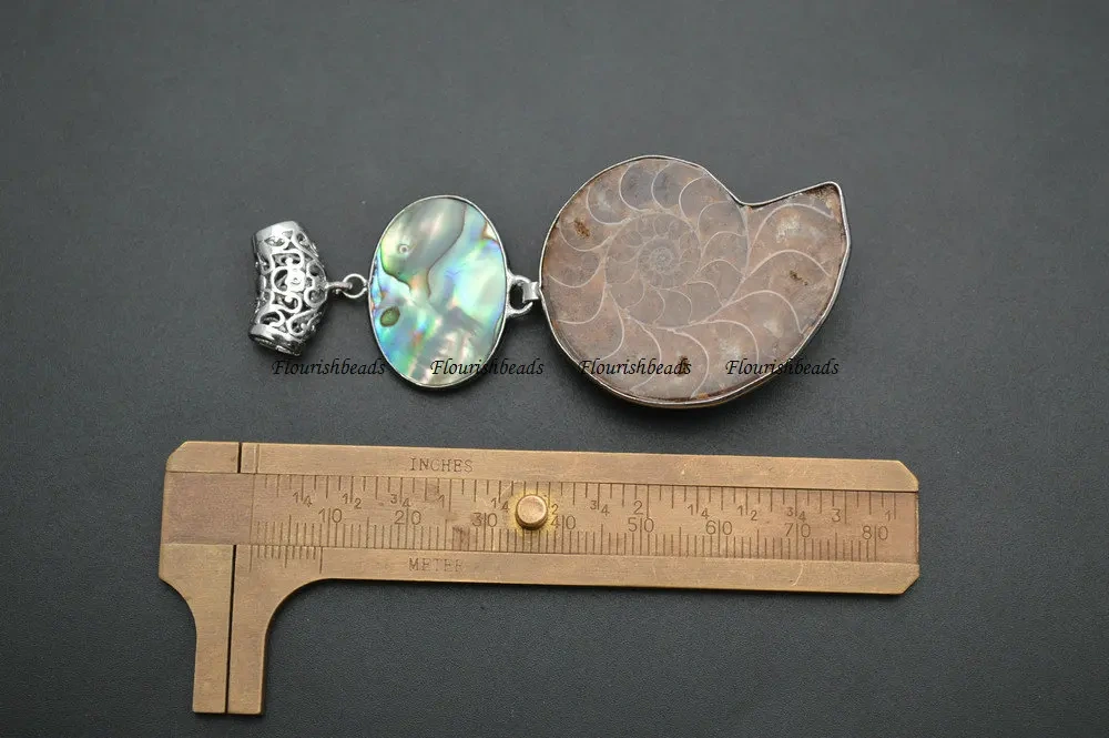 Natuarl Brown Ammonite Abalone Shell Double Layer Stone Necklace Pendant Big Size Jewelry Supplies