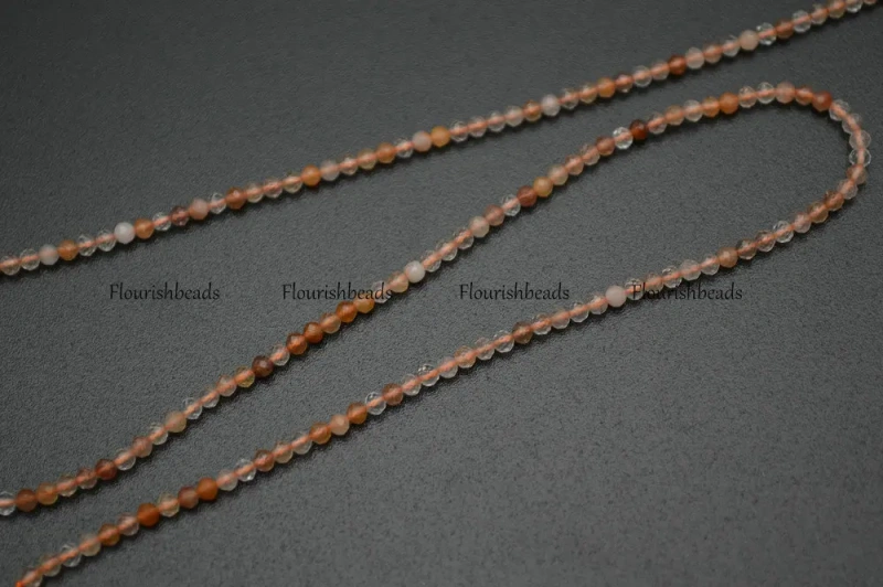 Wholesale Diamond Cutting Faceted 2mm Natural Gold Rutilated Quartz Stone Round Loose Beads