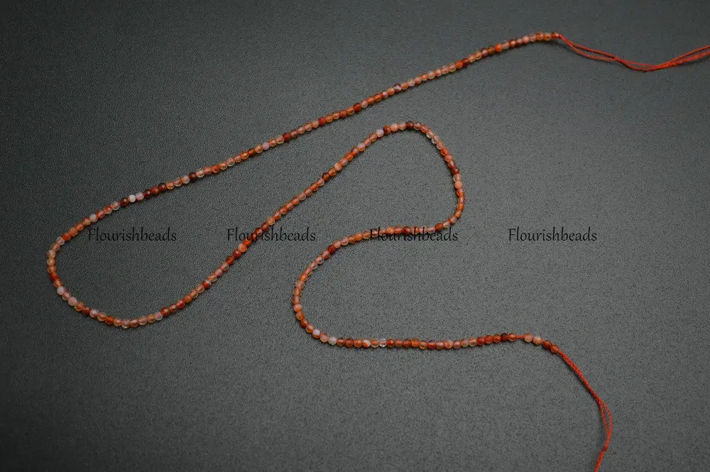 Wholesale 2mm Faceted Diamond Cutting Natural Red Carnelian Agate Stone Round Loose Beads