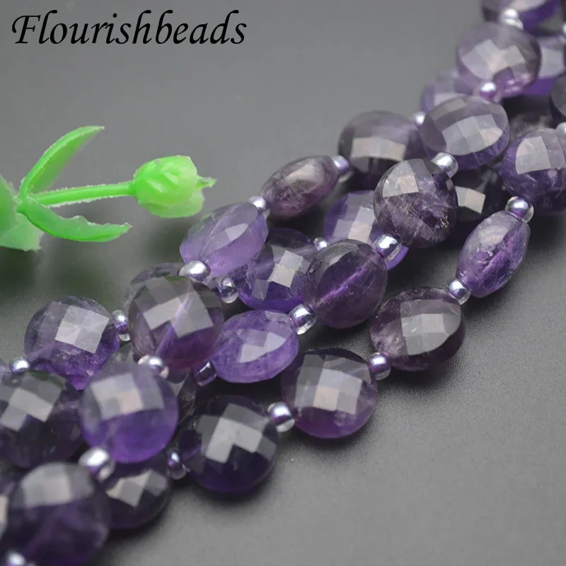 10mm Natural Faceted Amethysts  Stone Beads Flat Round Loose Beads for DIY Jewelry Making Accessories