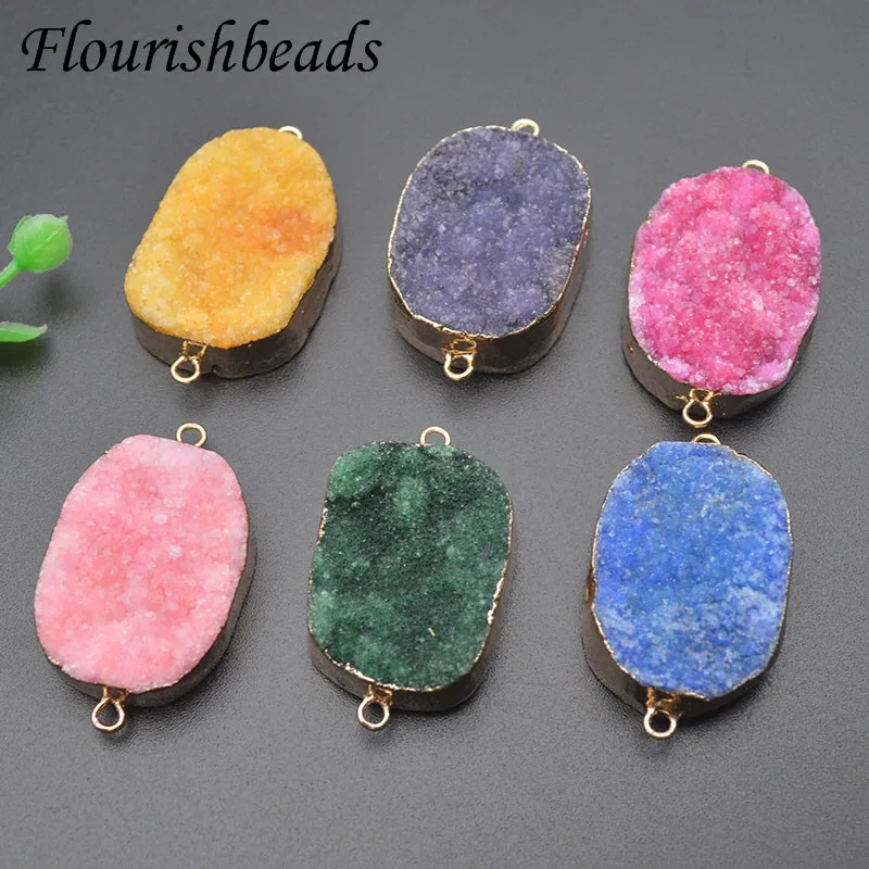 25x40mm Natural Stone Big Size Crystal Druzy Pendants Double Hole Connector DIY Bracelet Necklace  for Jewelry Making  5pcs/lot