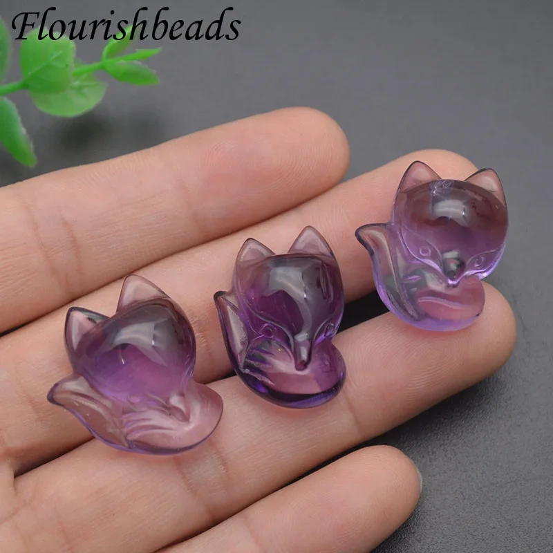 18x25mm Big Head Fox Natural Amethyst Quartz Animal  Pendant  for DIY Jewelry Making Accessories