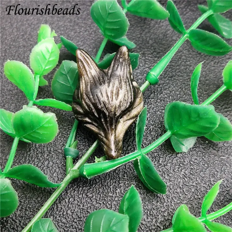 Natural Gold Obsidian Stone Carved Fox Pendant Fit Necklace Making Increase Luck with The Opposite Sex Jewelry