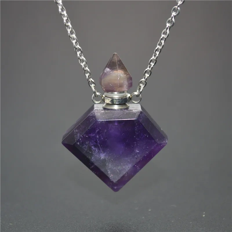 Unique Faceted Perfume Bottle Pendant Natural Gemstone Essential Oils Perfume Bottle Pendant Necklace Fine Jewelry Women Gift