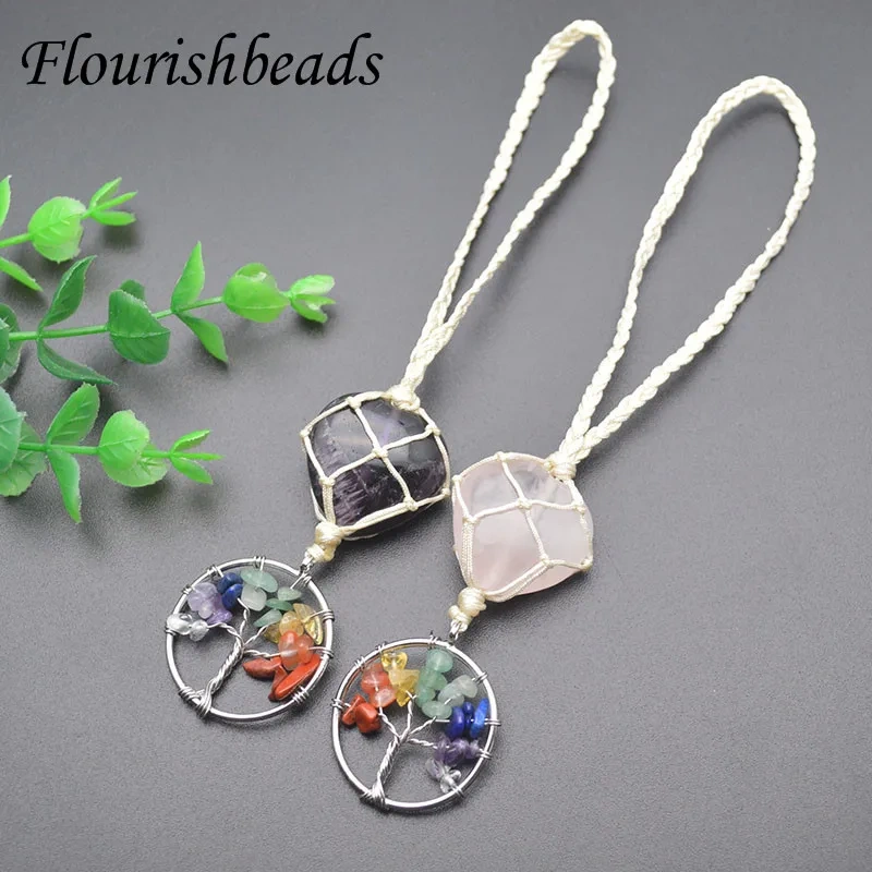 Natural Stone Crystal Tree Life Chakra Pendant Charms for Mobile Phone Decora  Jewelry for Women Men 2pcs/lot