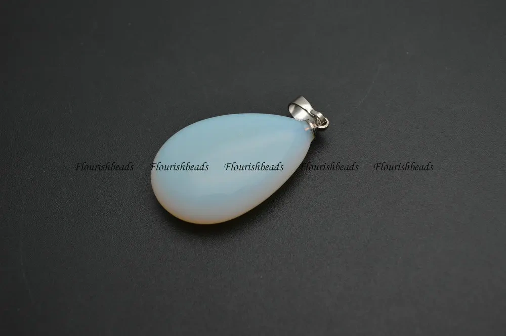 Natural Stone Flat Drop Pear Shape Pendants  ( Amethyst / Tiger Eye / Rose Quartz / Aventurine / Opal / Unakite / Black Agate)