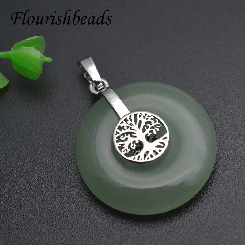 1-3pcs/lot Natural Stone Tree of Life Pendant Crystal Agate Charms Round Reiki Stone Energy Wisdom Trees DIY Necklace