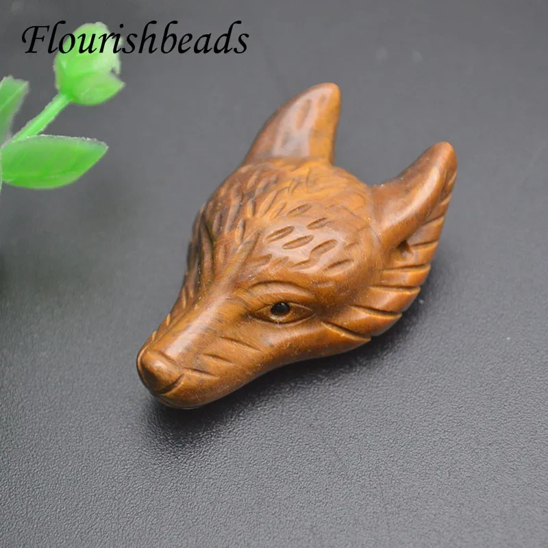 Various Natural Stone Carving Wolf Head Pendant for Healing Energy Yoga DIY Jewelry Necklace Pendant for Men Women