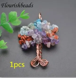 Natural Stone  7 Chakra Quartz Pendant Tree of Life Rhodium/Rose Gold Color Wire Wrapped for Women DIY Necklaces
