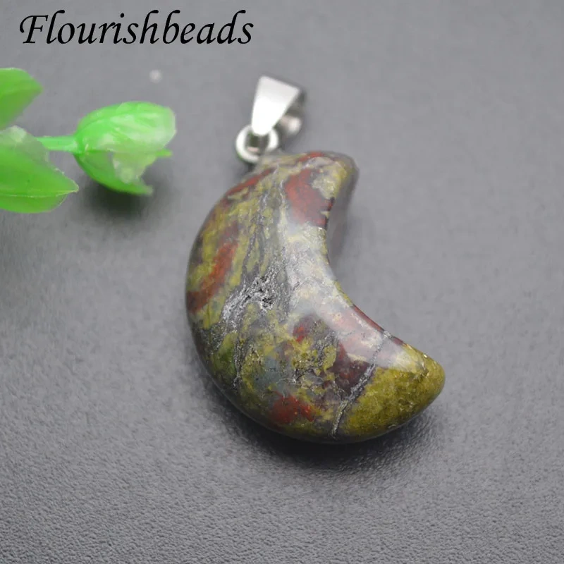 20x28mm Moon Shape Natural Stone Green Aventurine Rose Quartz Obsidian Crystal Charms Pendant DIY Fine Jewery Necklace