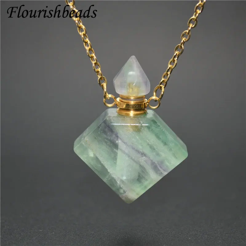 Unique Faceted Perfume Bottle Pendant Natural Gemstone Essential Oils Perfume Bottle Pendant Necklace Fine Jewelry Women Gift