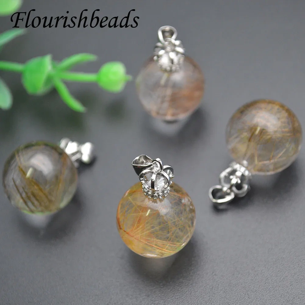 Beautiful Natural Gold Hair Quartz Pendant Round Beads Necklace for Women Wealth Luck Gemstone Reiki Crystal Energy Jewelry