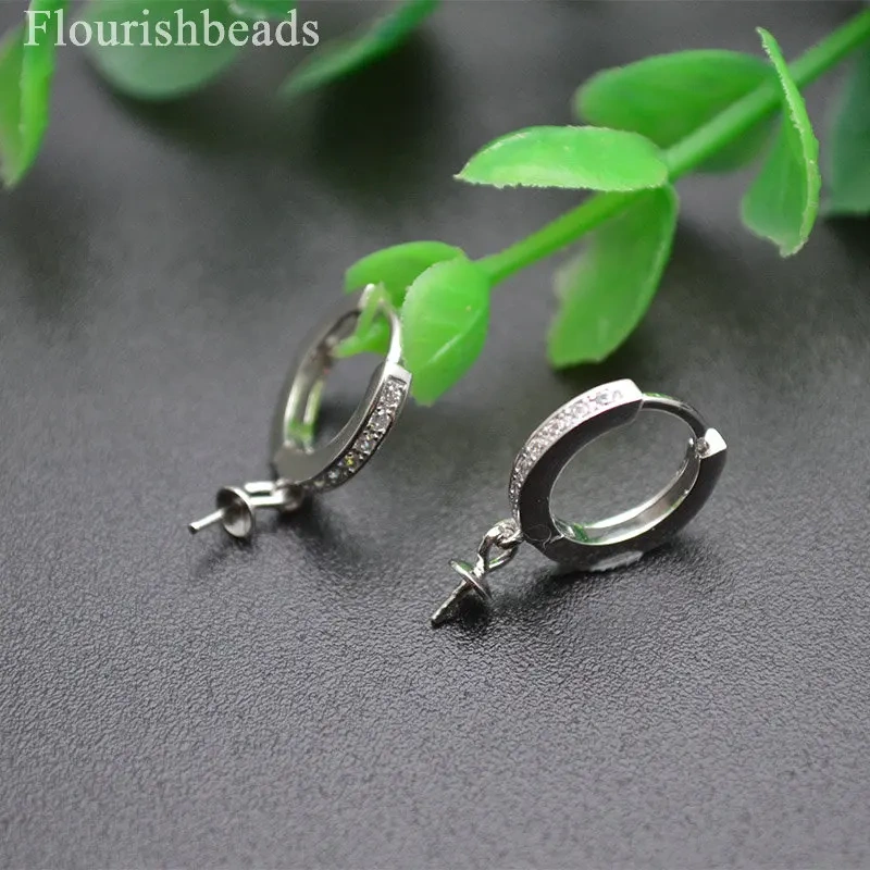 10pc Jewelry Findings CZ Paved Round Circle S925 Silver Earring Hooks Clasps Fit Half hole beads Dangle Earrings Making