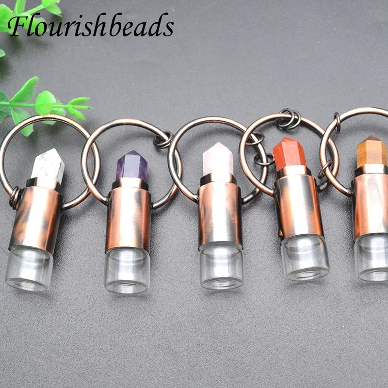 Natural Crystal Essential Oil Roller Vial Pendant Necklaces Antique Copper Perfume Bottle Charm Aromatherapy Jewelry