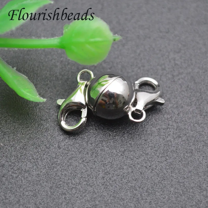 5pcs/lot S925 Silver Round Strength Magnetic Lobster Clasps 8/9mm Connector for Jewelry Making Accessories Supplies