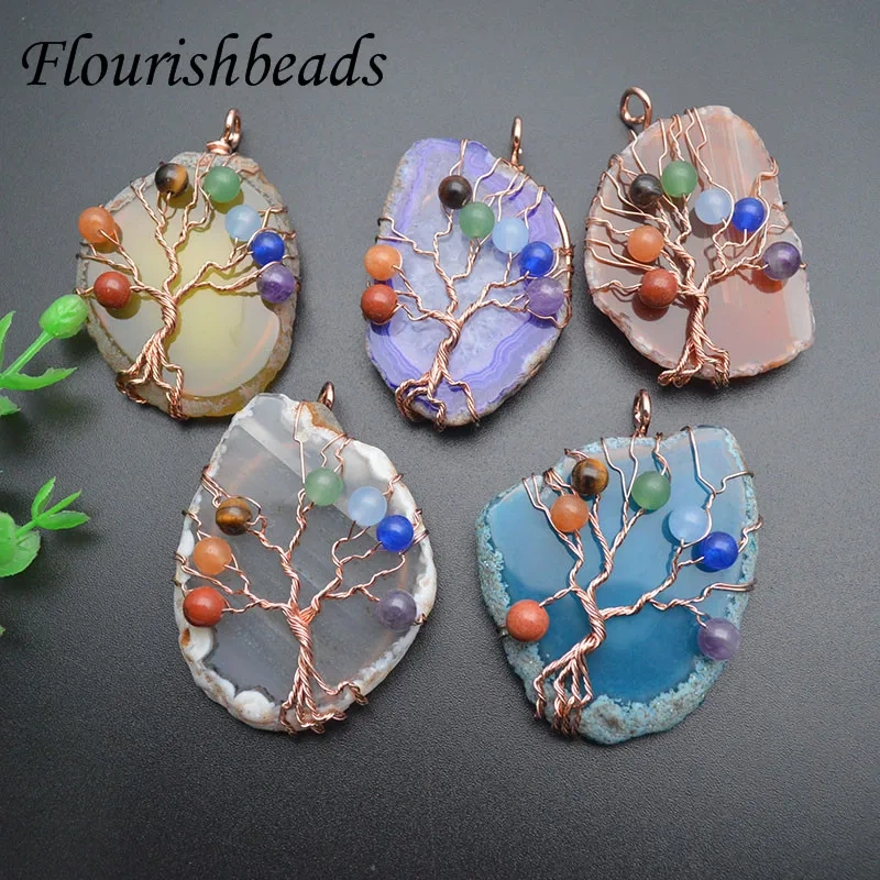 Big Size Life Tree Rose Quartzs Citrine Amethyst  Crystal Necklace Pendant Amulet 7 Chakra Wire Wrapped Women Jewelry