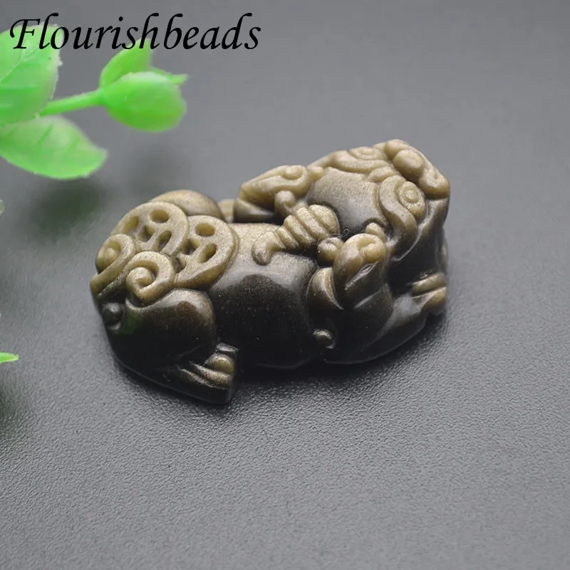 Natural Gold Obsidian Money Pixiu Pendant DIY Jewelry Necklace Fashion Accessories Hand-Carved Man Woman Luck Amulet Gifts