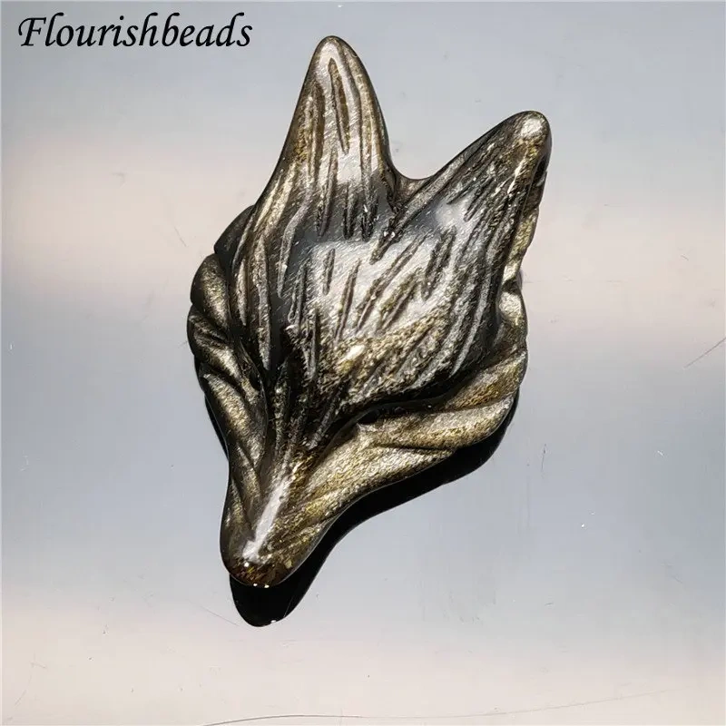 Natural Gold Obsidian Stone Carved Fox Pendant Fit Necklace Making Increase Luck with The Opposite Sex Jewelry