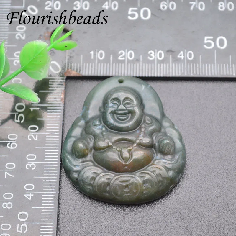 40x45mm Luxury Maitreya Buddha Natural India Agate Pendant Chinese Hand-carved Charm for Necklace Jewelry Making