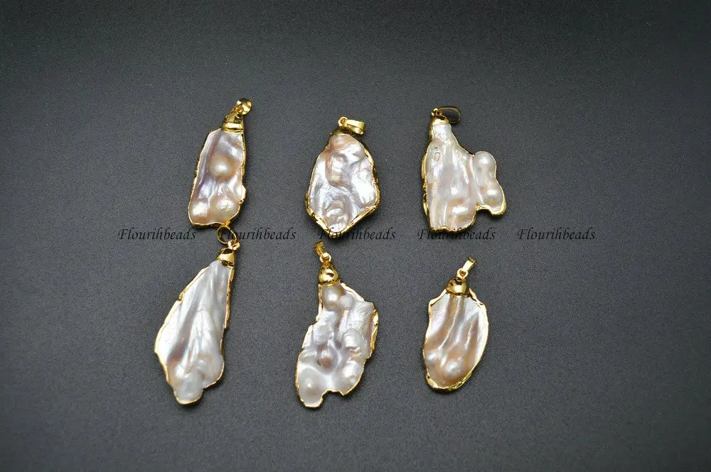 Wholesale Gold Plated Natural White Mother of Pearl MOP Shell Freeform Pendants