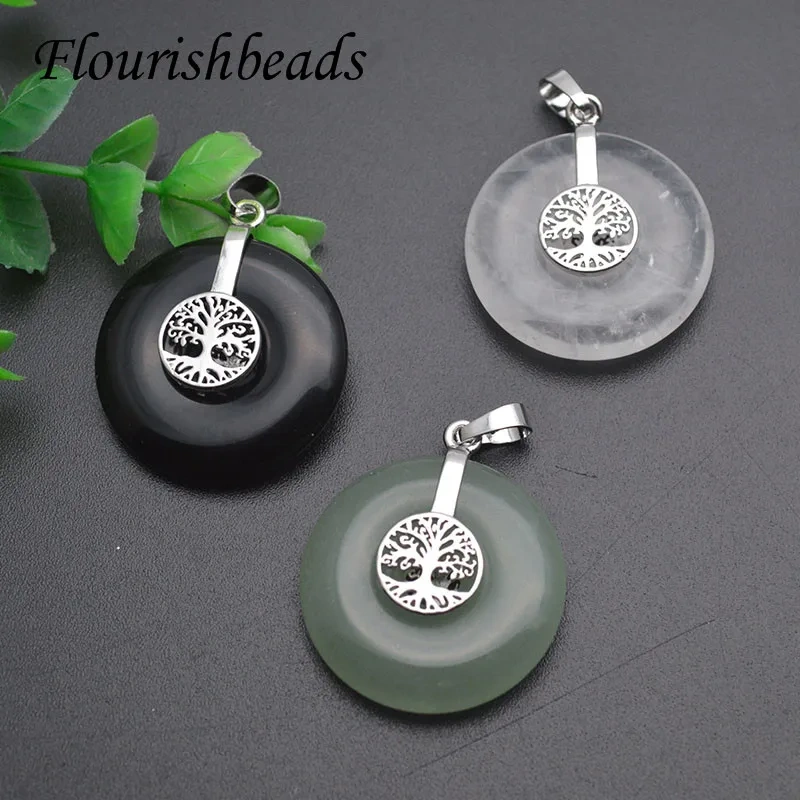 1-3pcs/lot Natural Stone Tree of Life Pendant Crystal Agate Charms Round Reiki Stone Energy Wisdom Trees DIY Necklace