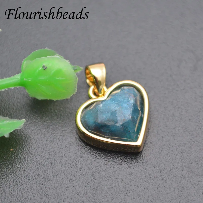 5pcs  Natural Stone Pendant Apatite Amethyst Sun Stone Heart Shape Charms DIY Earrings Necklace Accessories for Fine Jewelry
