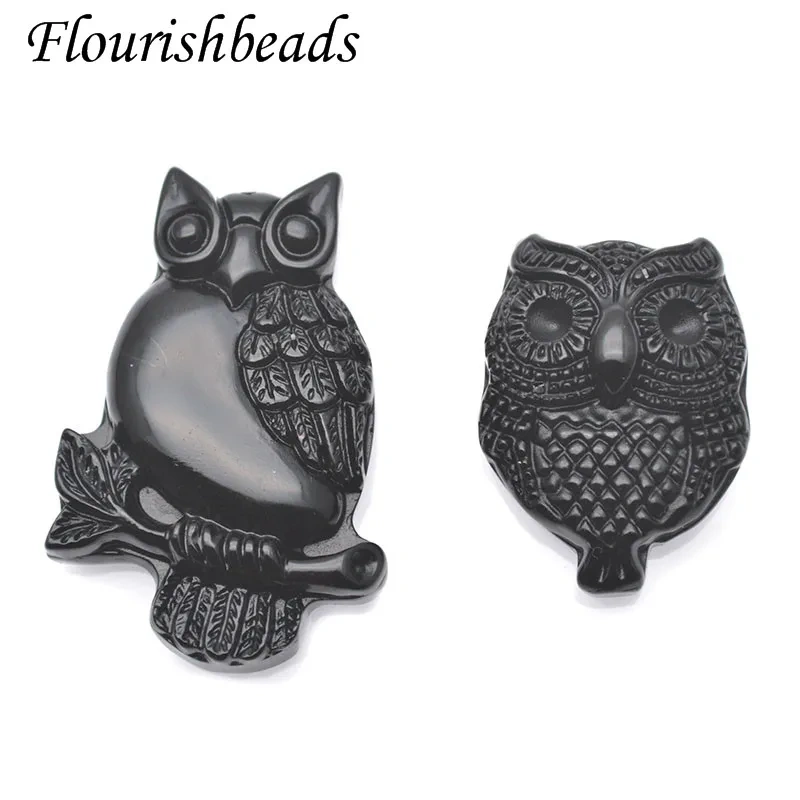 Natural Black Obsidian Carved Animal Owl Shape Gemstone Pendant for DIY Yoga Necklaces Fine Jewelry