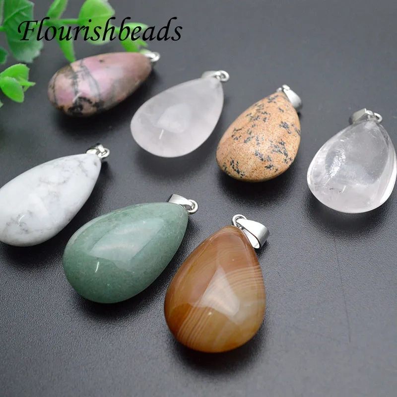 Wholesale Multi Color Natural Onyx Agate Crystal Oval Pendant Smooth Drop Shape Charms for DIY Necklaces Making