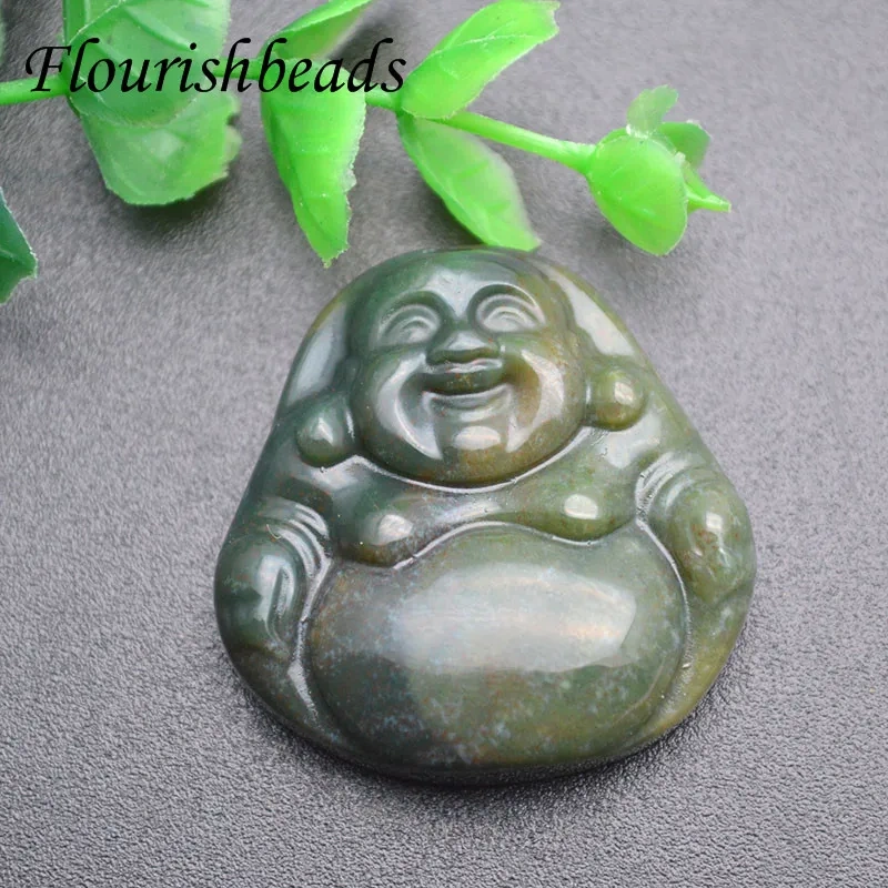 40x45mm Luxury Maitreya Buddha Natural India Agate Pendant Chinese Hand-carved Charm for Necklace Jewelry Making