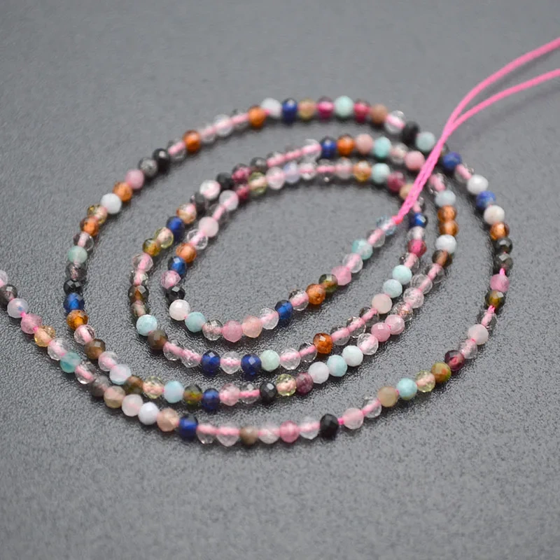 2mm Faceted Diamond Cutting Mix Natural Multi Stone Round Loose Beads for DIY Jewelry Making