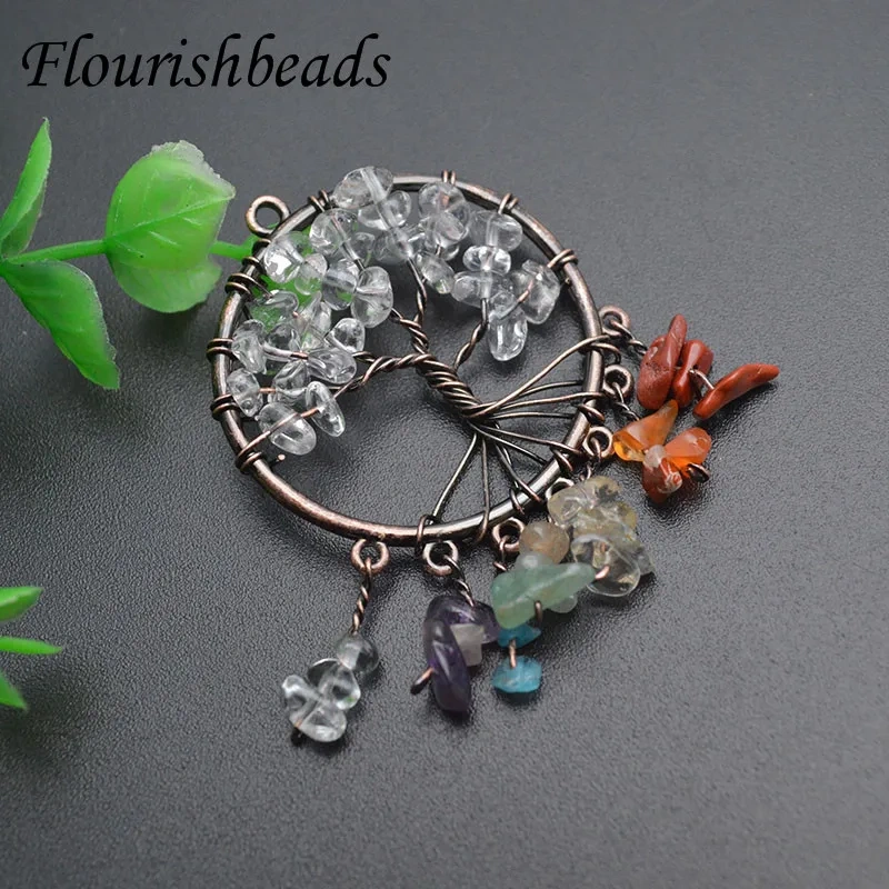 3pcs/lot Natural Stone Tree Life 7 Chakra Handmade  Wire Wrapped Pendants for DIY Jewelry Marking