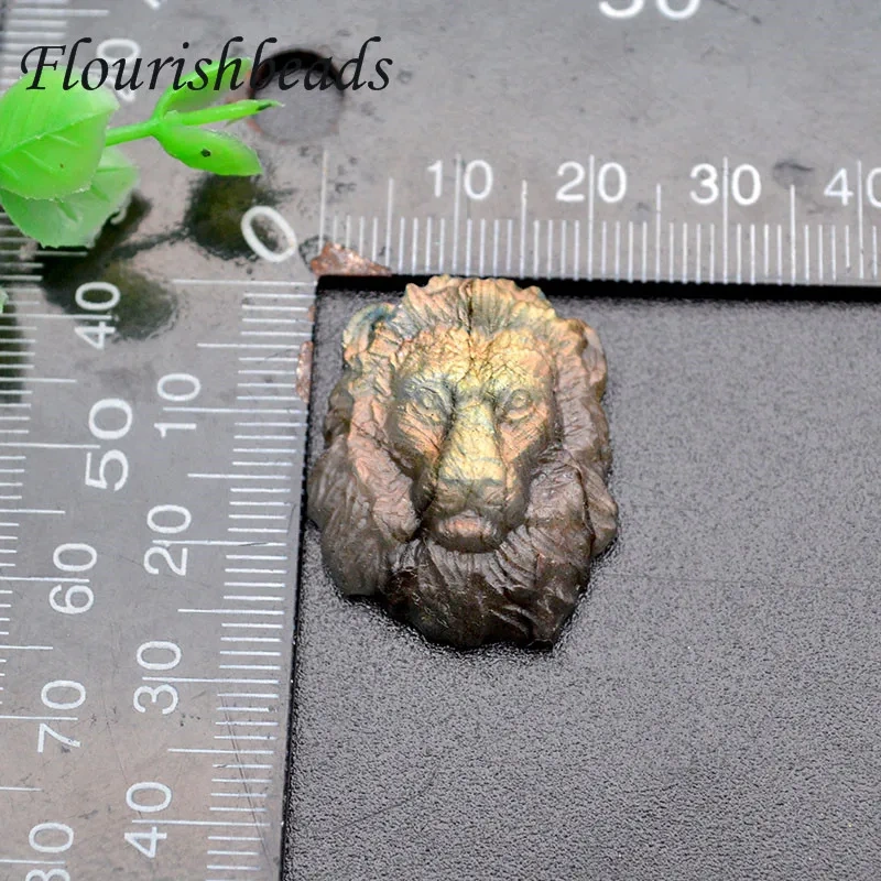 Natural Shiny Labradorite Stone Carved Lion Head Pendant Brave Lucky Reiki Amulet for DIY Necklace Jewelry Making