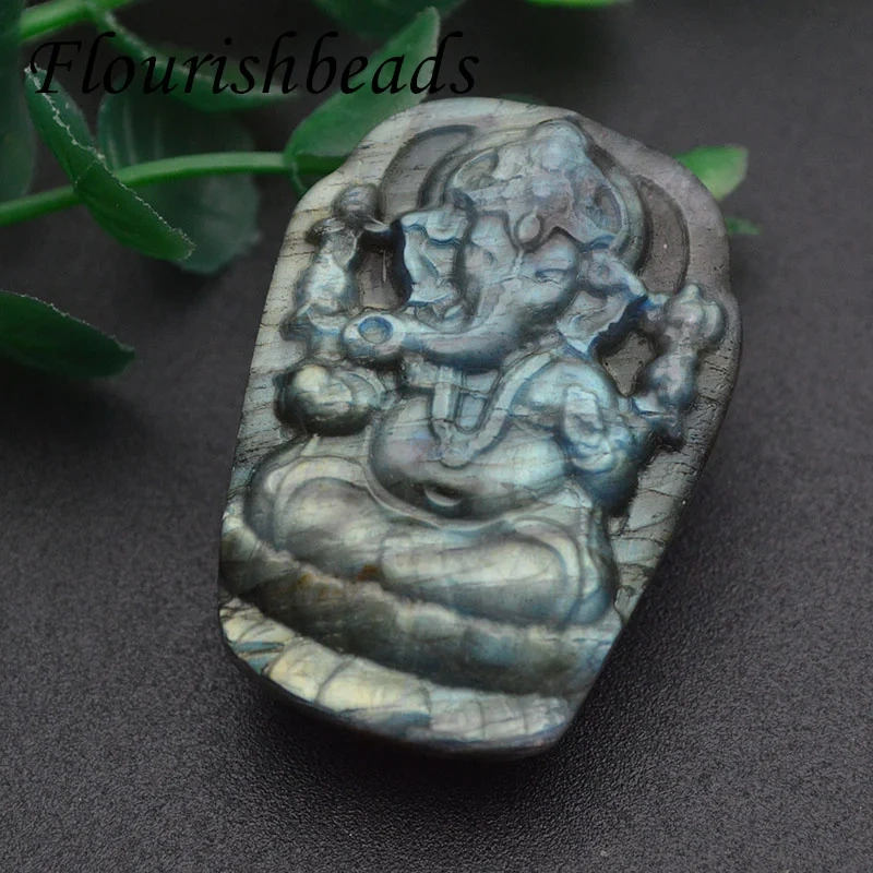 27x38mm Natural Labradorite Elephant Buddha Ganesha Pendant for Fine Necklace Pendant Jewelry Making