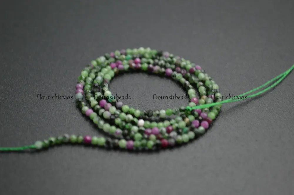 Wholesale 2mm Faceted Diamond Cutting Natural Ruby Zosite Stone Round Loose Beads