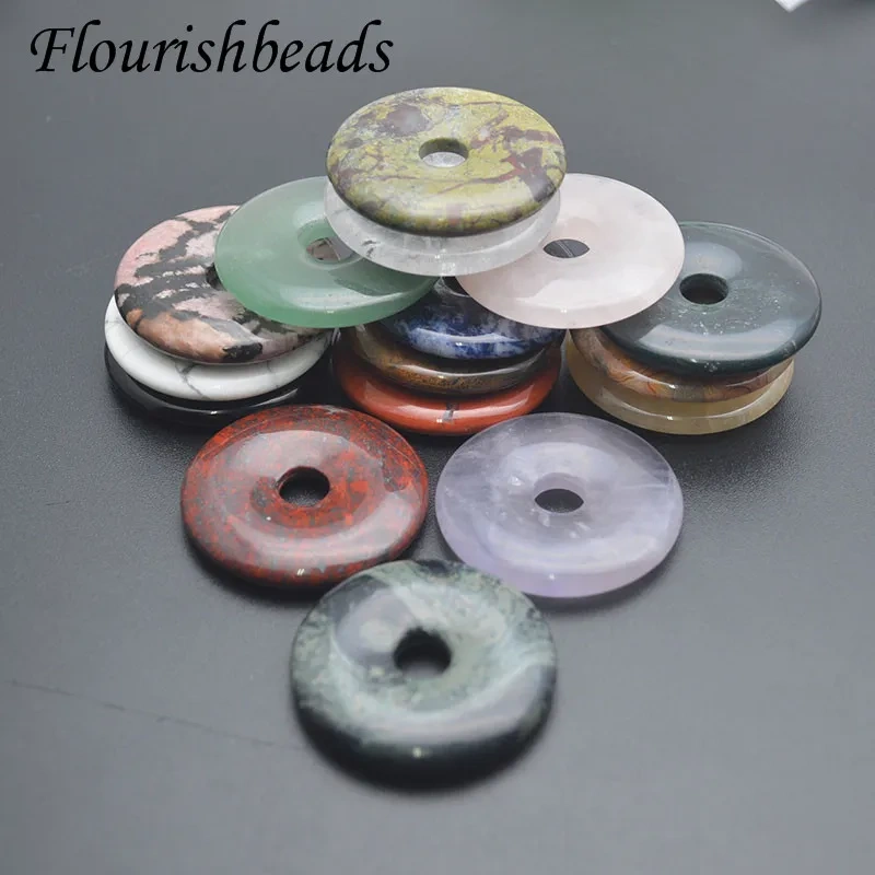 Big Size 40-50mm Natural Stone Round Crystal Agate Quartz Stone Exquisite Donut Pendant for Necklace  Jewelry Making