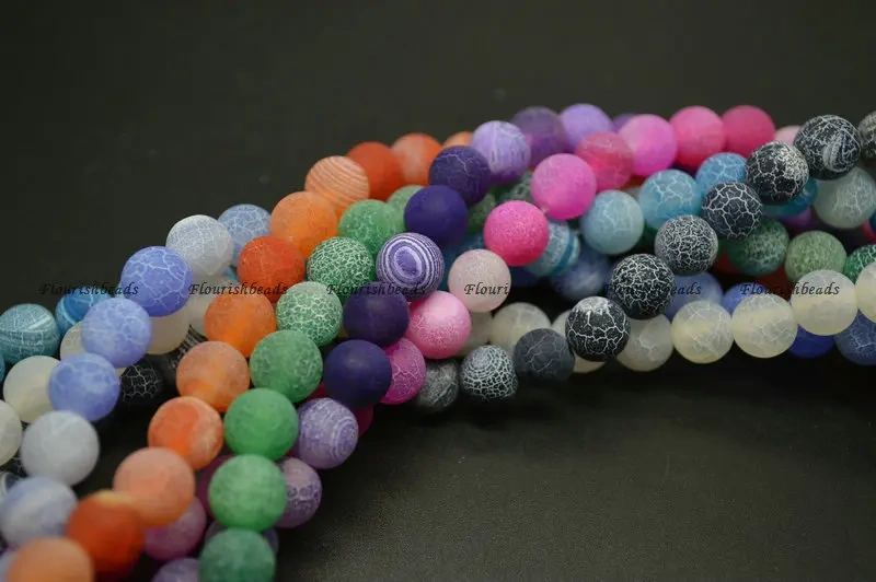 6mm 8mm 10mm Matte White and Black Color Dragon Veins Agate Stone Round Loose Beads Jewelry Making Supplies