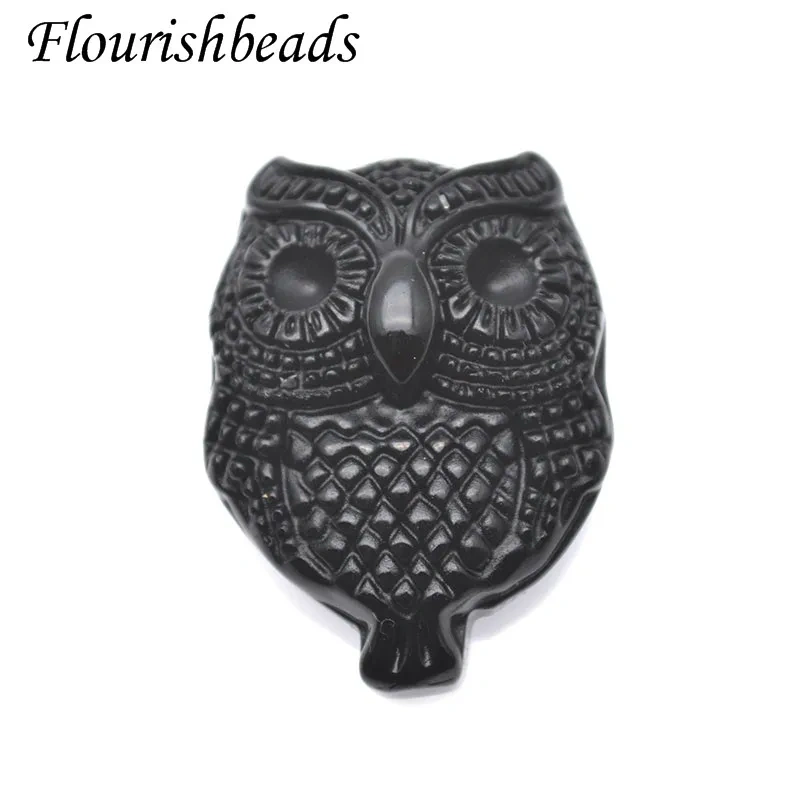 Natural Black Obsidian Carved Animal Owl Shape Gemstone Pendant for DIY Yoga Necklaces Fine Jewelry