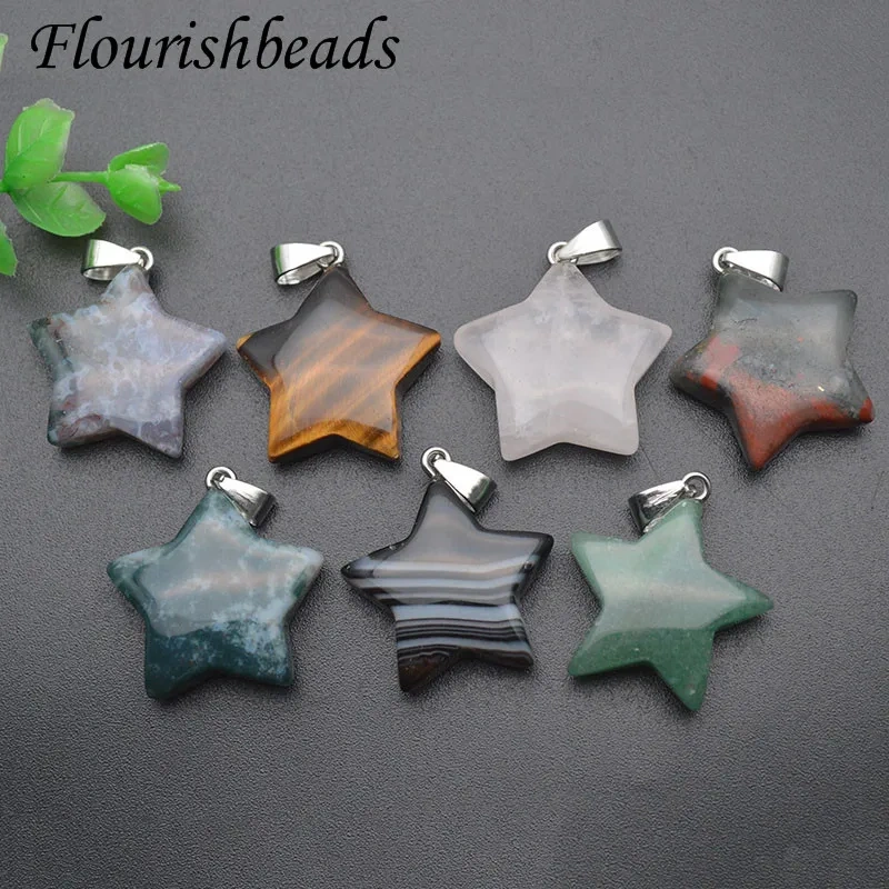 5pcs Trendy Natural Stone Crystal Rose Quartz Tiger Eye Gemstone Star Necklace Pendant for Women DIY Fine Jewelry