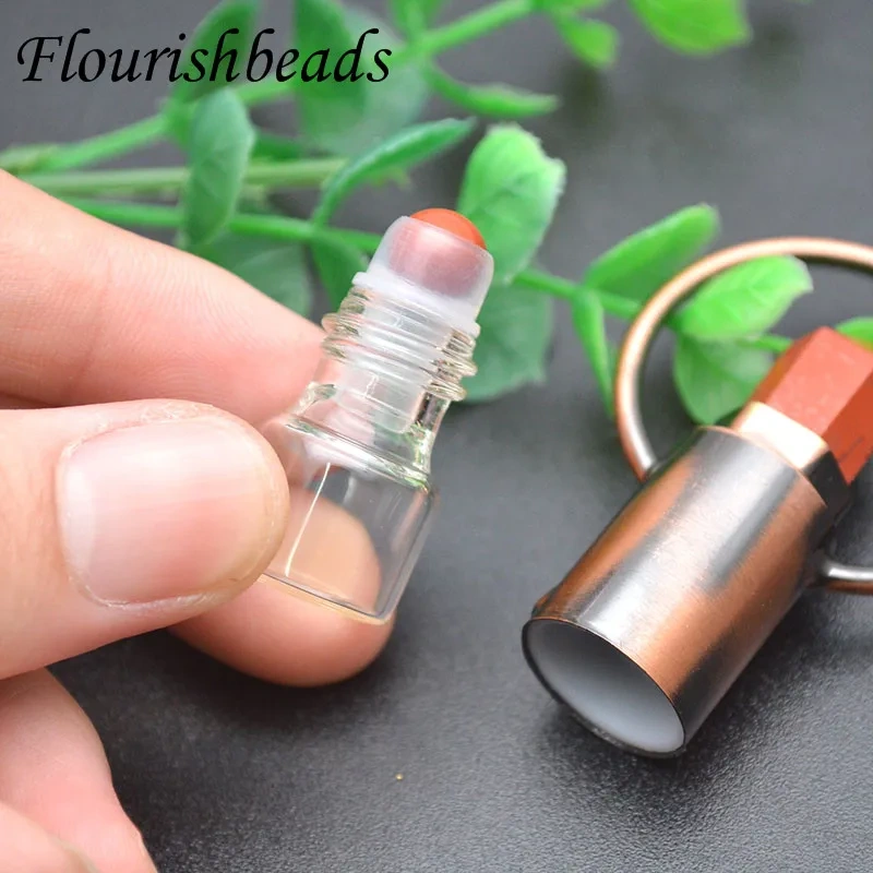 Natural Crystal Essential Oil Roller Vial Pendant Necklaces Antique Copper Perfume Bottle Charm Aromatherapy Jewelry