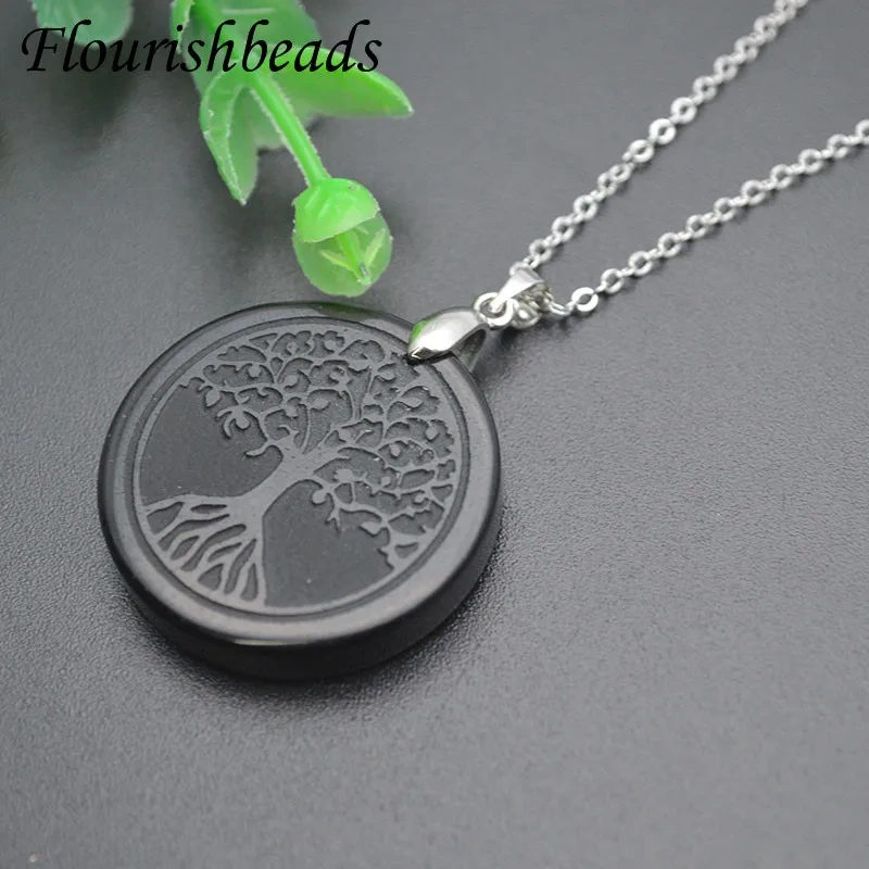 5pcs/lot Tree of Life Gemstone Amethyst Round Pendant Necklace Women Jewelry Luck Power Gift