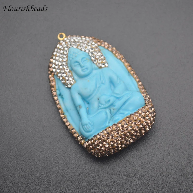 Amitabha Necklace Pendant Carved Buddha Lucky Amulet Paved Rhinestones for Women Men Jewelry Gifts  Drop Shipping