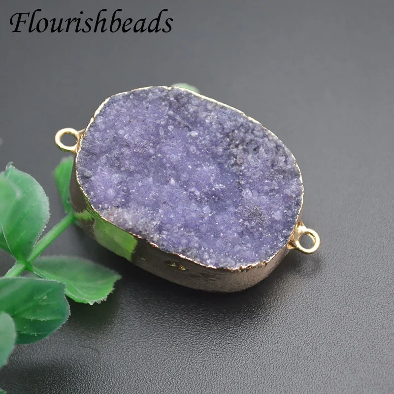 25x40mm Natural Stone Big Size Crystal Druzy Pendants Double Hole Connector DIY Bracelet Necklace  for Jewelry Making  5pcs/lot