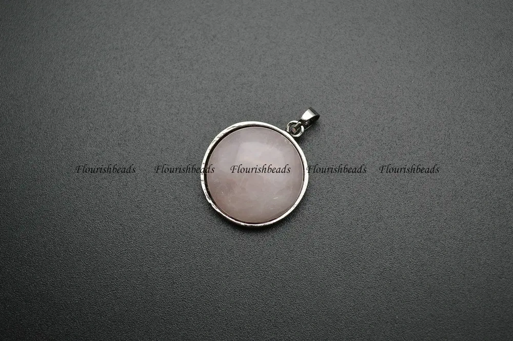 Natural Stone Round Cabochon Metal Life Tree Own Charm Pendant (Tiger eye / Lapis / Crystal / Rose Quartz / Green Aventurine)