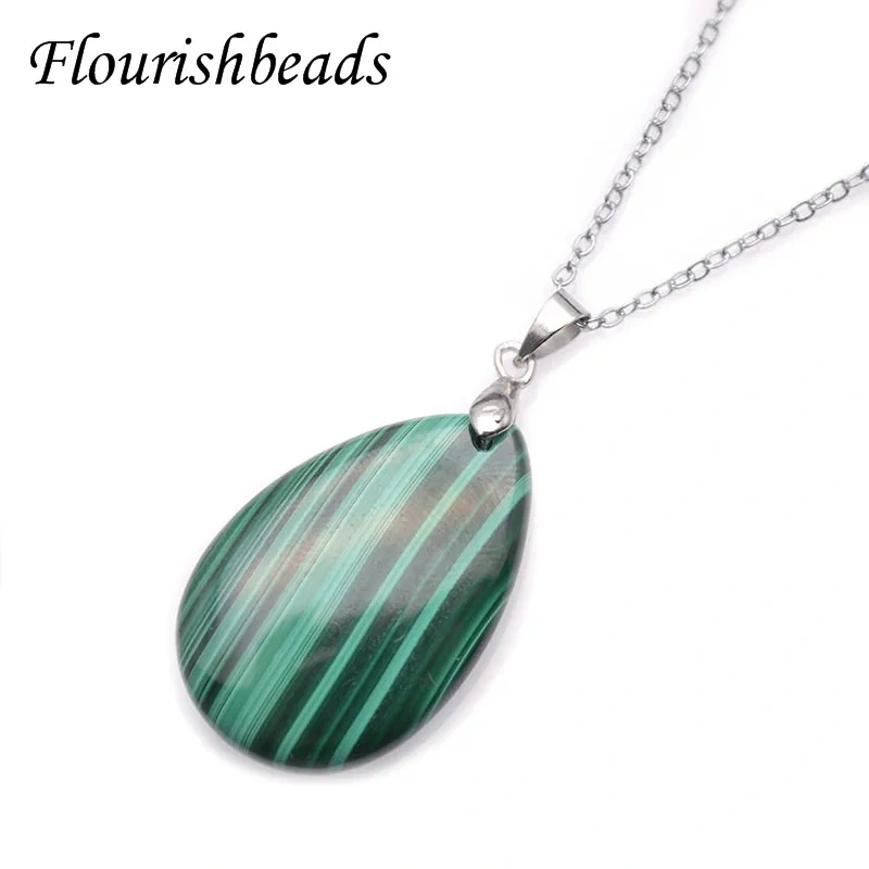 1pc Natural Malachite Stone Pendant Necklace 20x30mm Drop Shape Charms Crystal Ladies High Quality Necklaces Jewelry Gift