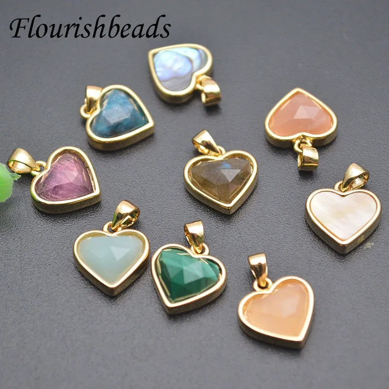5pcs  Natural Stone Pendant Apatite Amethyst Sun Stone Heart Shape Charms DIY Earrings Necklace Accessories for Fine Jewelry