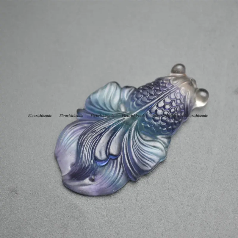 1pc Natural Fluorite Colorful Gemstone Carved Goldfish Shape Stone Pendant Fits Necklace Amulet Energy Jewelry Making
