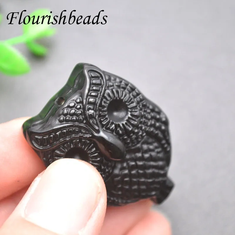 Natural Black Obsidian Carved Animal Owl Shape Gemstone Pendant for DIY Yoga Necklaces Fine Jewelry
